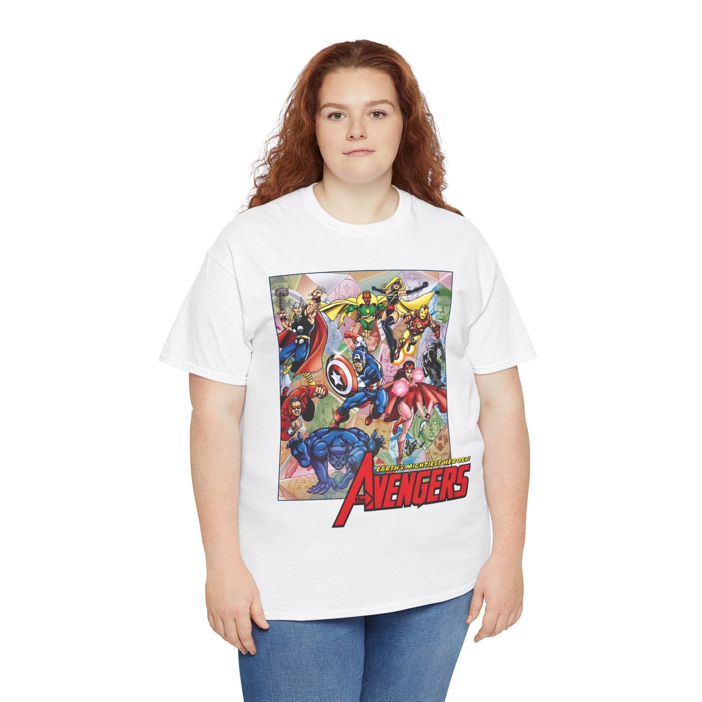 Avengers T-Shirt - George Perez Art - Captain America, Iron Man, Thor, Scarlet Witch, Black Panther, Wonder Man, Beast, Vision - Marvel Comics