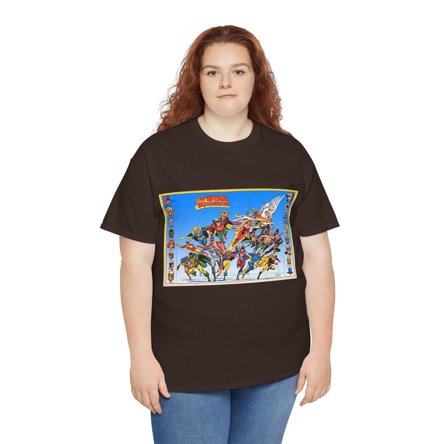 All-Star Squadron T-Shirt - Jerry Ordway Art - JSA Connection - Firebrand, Robotman, Amazing Man, Shining Knight, Tarantula, Dr Fate - Retro 1980s Series - DC Comics