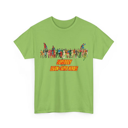 Superboy & Legion of Super-Heroes T-Shirt - 1970s DC Comics Art - Saturn Girl, Lightning Lad, Brainiac 5, Supergirl, Dawnstar, Mon-El, Bouncing Boy, Wildfire - LOSH