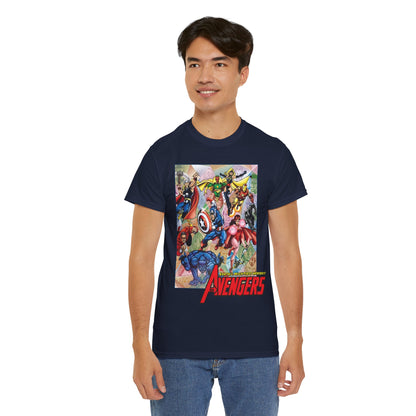 Avengers T-Shirt - George Perez Art - Captain America, Iron Man, Thor, Scarlet Witch, Black Panther, Wonder Man, Beast, Vision - Marvel Comics