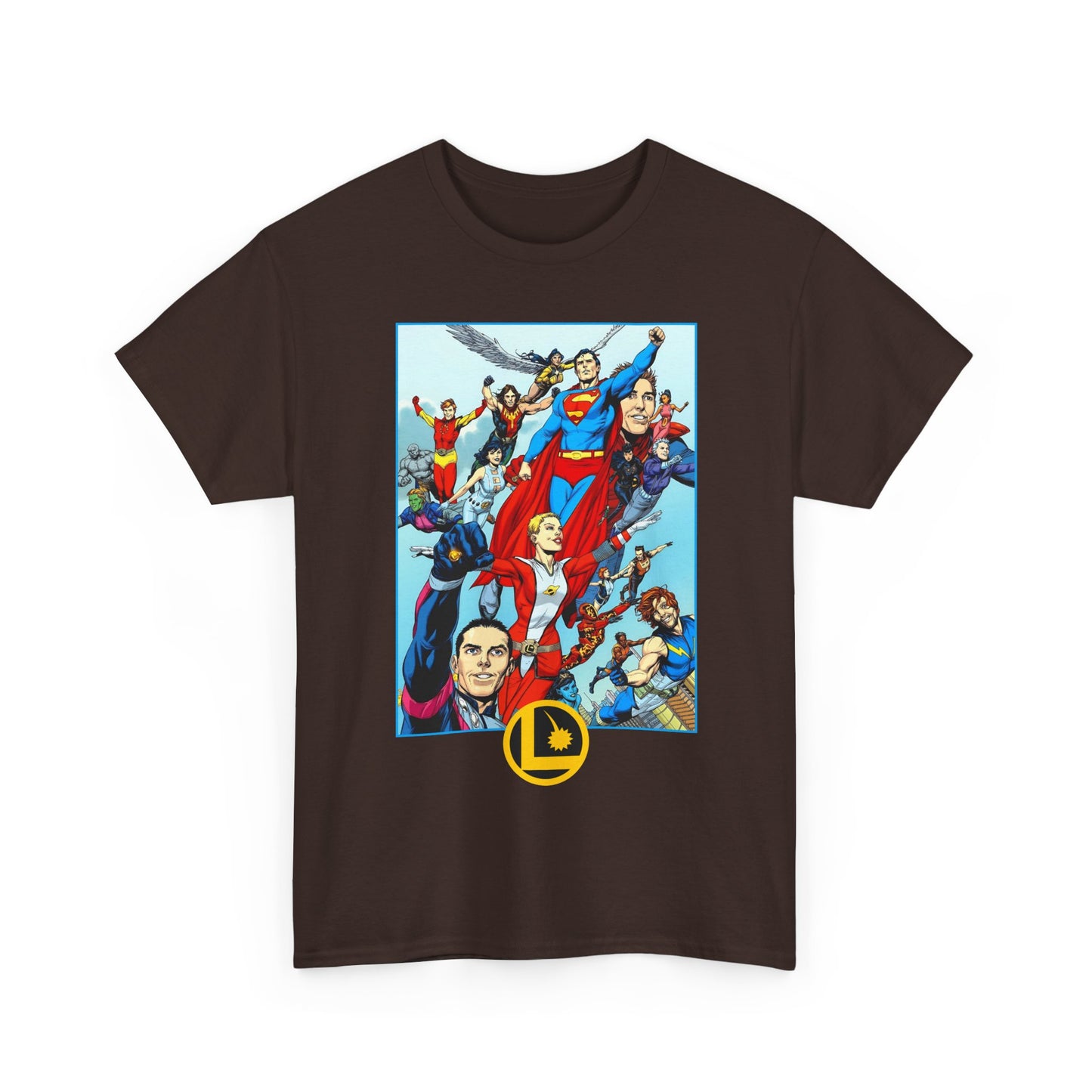 Legion of Super-Heroes T-Shirt - Gary Frank Art - Superman, Saturn Girl, Cosmic Boy, Dawnstar, Brainiac 5, Phantom Girl, Wildfire, Blok, Lightning Lad, Timber Wolf - LOSH - DC Comics