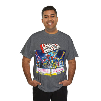 Legion of Super-Heroes T-Shirt - Gorgeous George Perez Art - History of the DC Universe - Lightning Lad, Timber Wolf, Wildfire, Sun Boy, Chamelon Boy - DC Comics