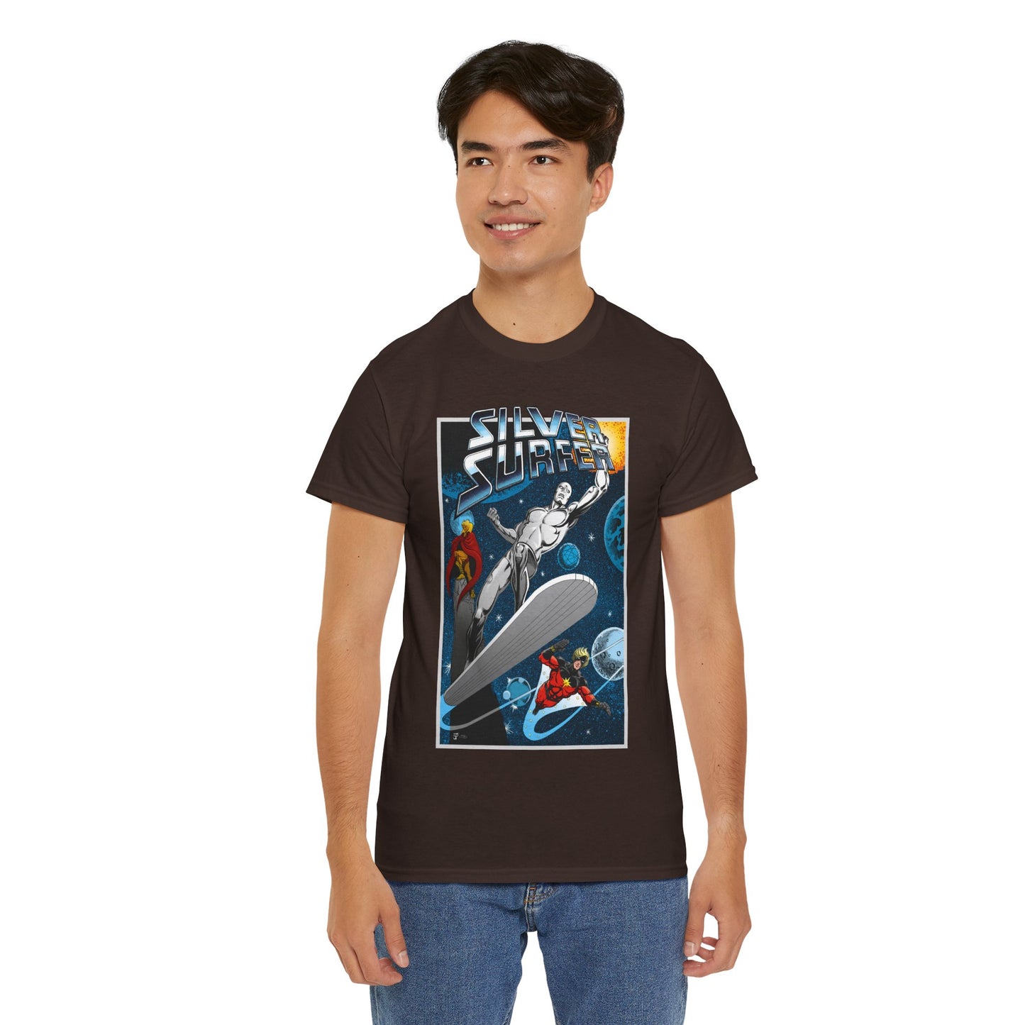 Silver Surfer T-Shirt - With Adam Warlock & Captain Marvel - Norrin Radd - Former Herald of Galactus - Fantastic Four Ally - Marvel Comics