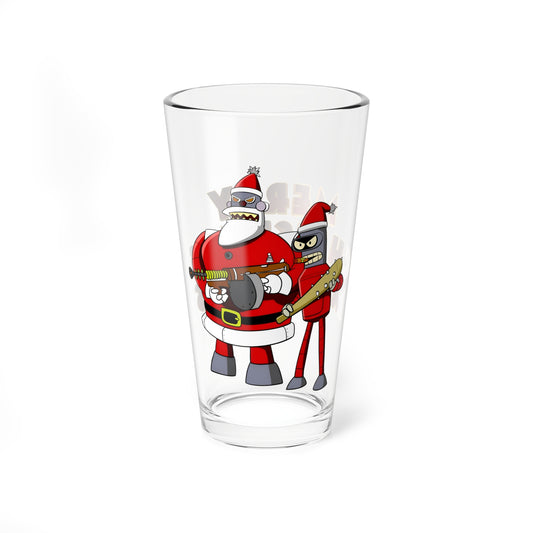 Robot Santa & Bender Futurama Christmas Pint Glass, 16oz - Festive Holiday Barware