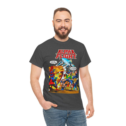 Alpha Flight T-Shirt - John Byrne Art - Sasquatch, Aurora, Northstar, Guardian, Puck, Shaman, Snowbird - Canada's Super Team - Marvel Comics