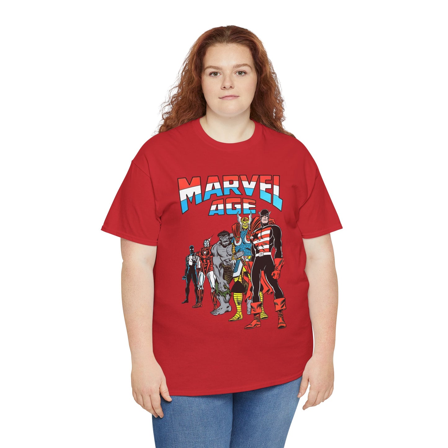 Marvel Age T-Shirt - Captain America, Thor, Incredible Hulk, Iron Man, Spider-Man - New Looks for the 80s