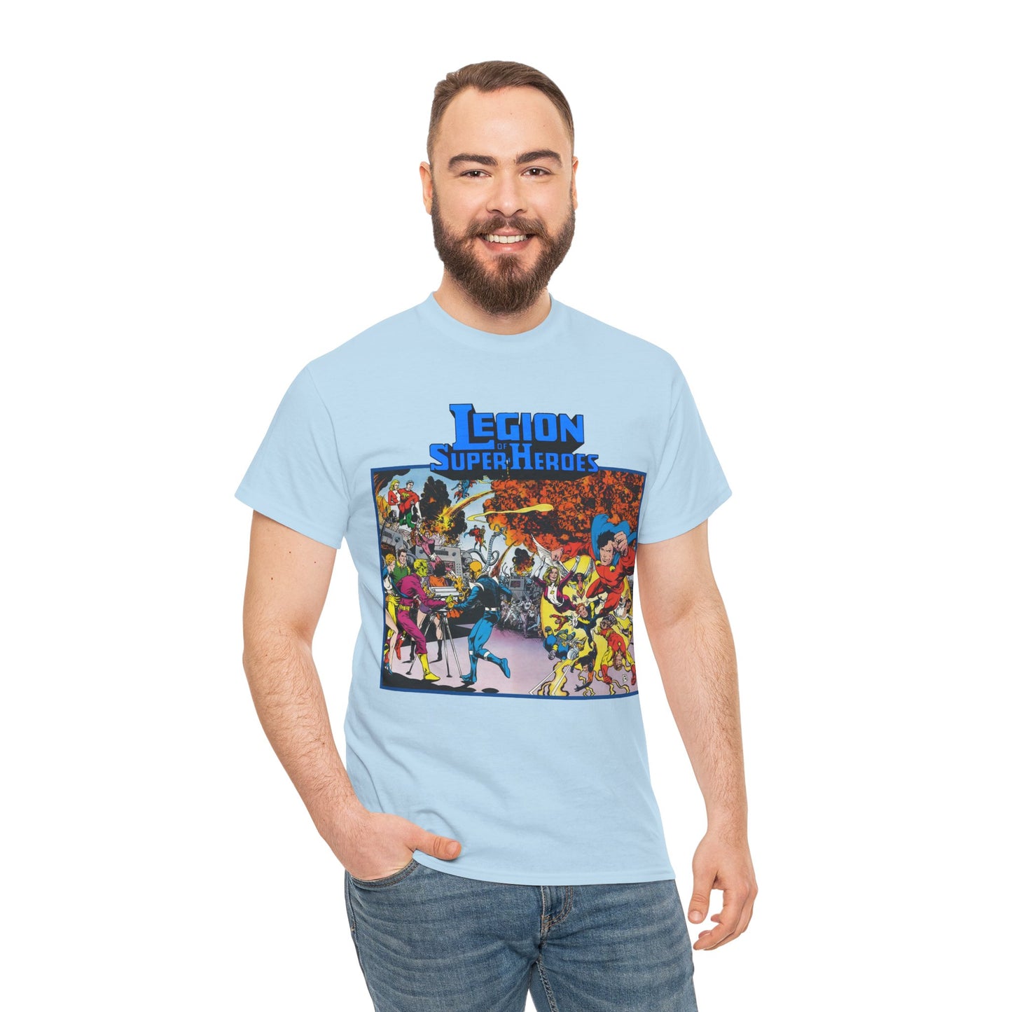Legion of Super-Heroes T-Shirt - Steve Lightle Art - Mon-El, Saturn Girl, Brainiac 5, Sun Boy, Lightning Lad, Dawnstar, Timber Wolf - LOSH - DC Comics