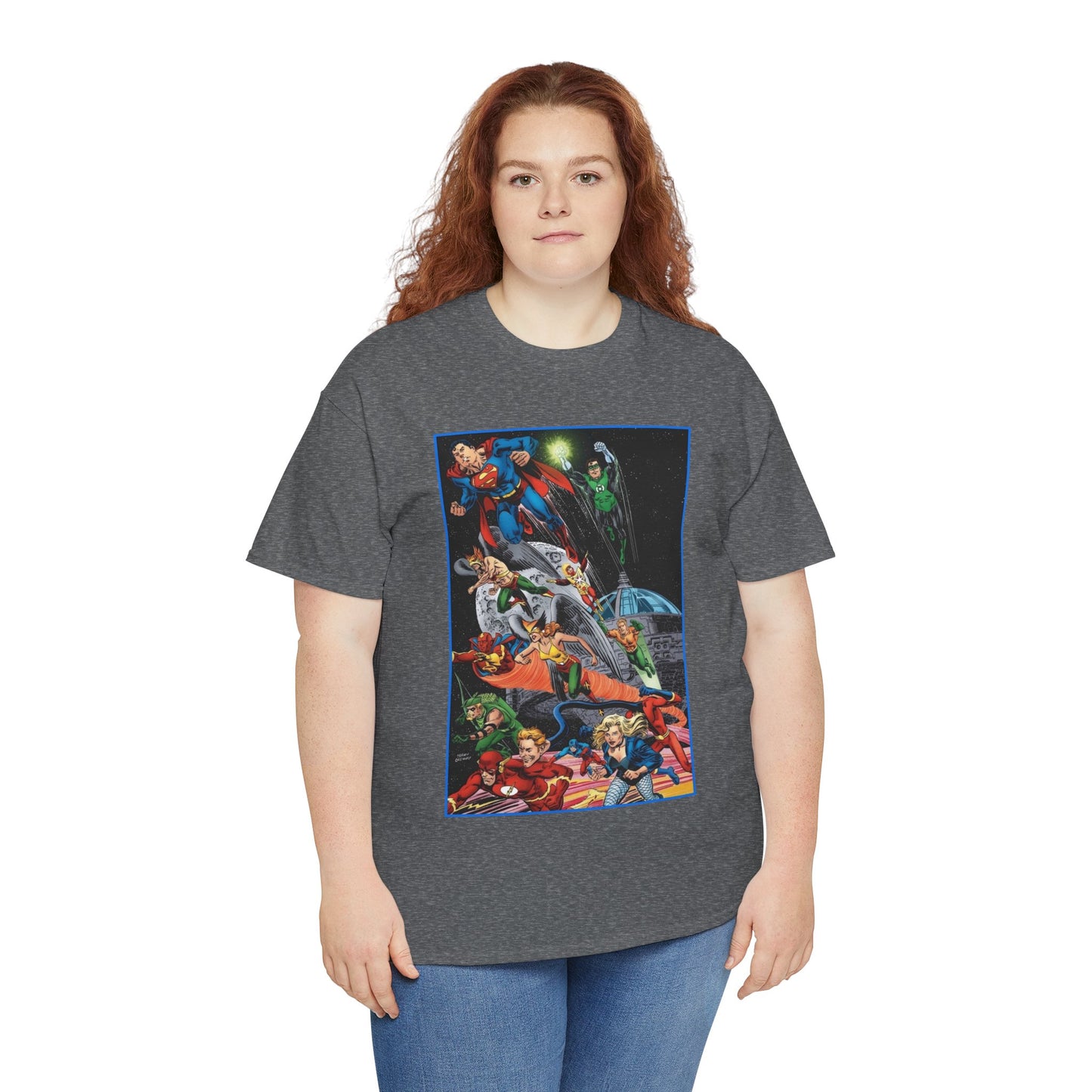 Justice League of America T-Shirt - Jerry Ordway Art - Superman, Wonder Woman, Firestorm, Flash, Black Canary, Atom - DC Comics