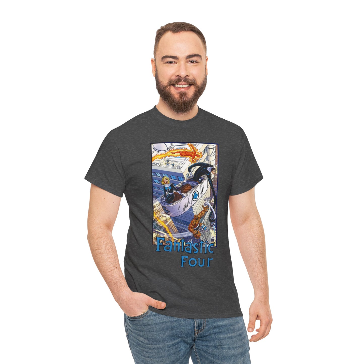 Fantastic Four T-Shirt - John Byrne Art - Invisible Woman, Thing, Human Torch, Reed Richards - Fantasticar, Baxter Building - Marvel Comics