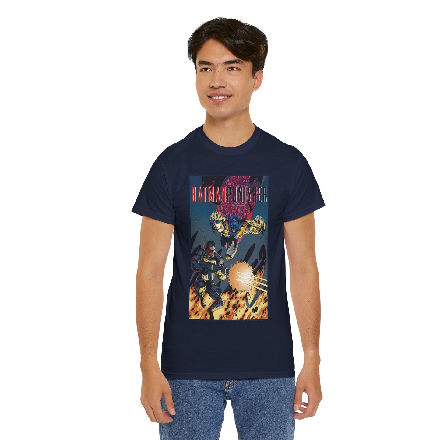 Batman/Punisher T-Shirt - Barry Kitson Art - Lake of Fire, AzBats - DC Comics/Marvel Comics