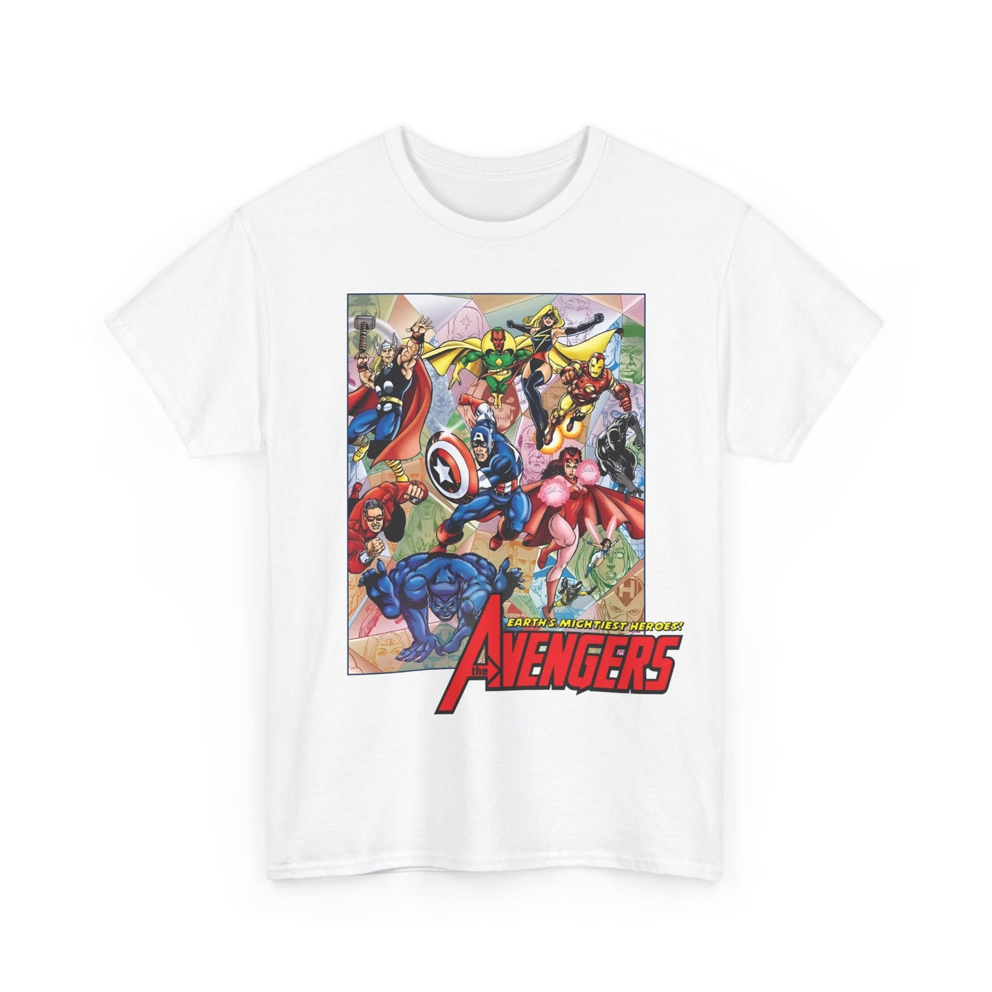 Avengers T-Shirt - George Perez Art - Captain America, Iron Man, Thor, Scarlet Witch, Black Panther, Wonder Man, Beast, Vision - Marvel Comics