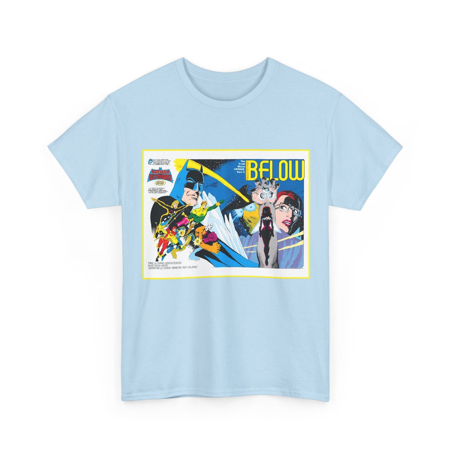 Batman & the Outsiders T-Shirt - Alan Davis Art - Promotional Poster - Looker, Halo, Katana, Geo-Force, Metamorpho, Black Lightning - DC Comics
