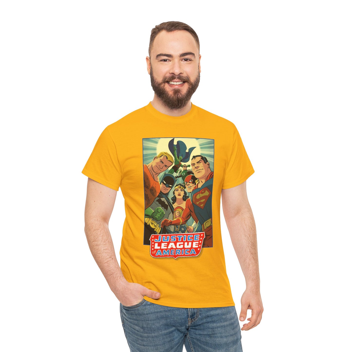 Justice League of America T-Shirt - Michael Cho Art - Superman, Flash, Wonder Woman, Green Lantern, Batman, Martian Manhunter - Silver Age Team - DC Comics