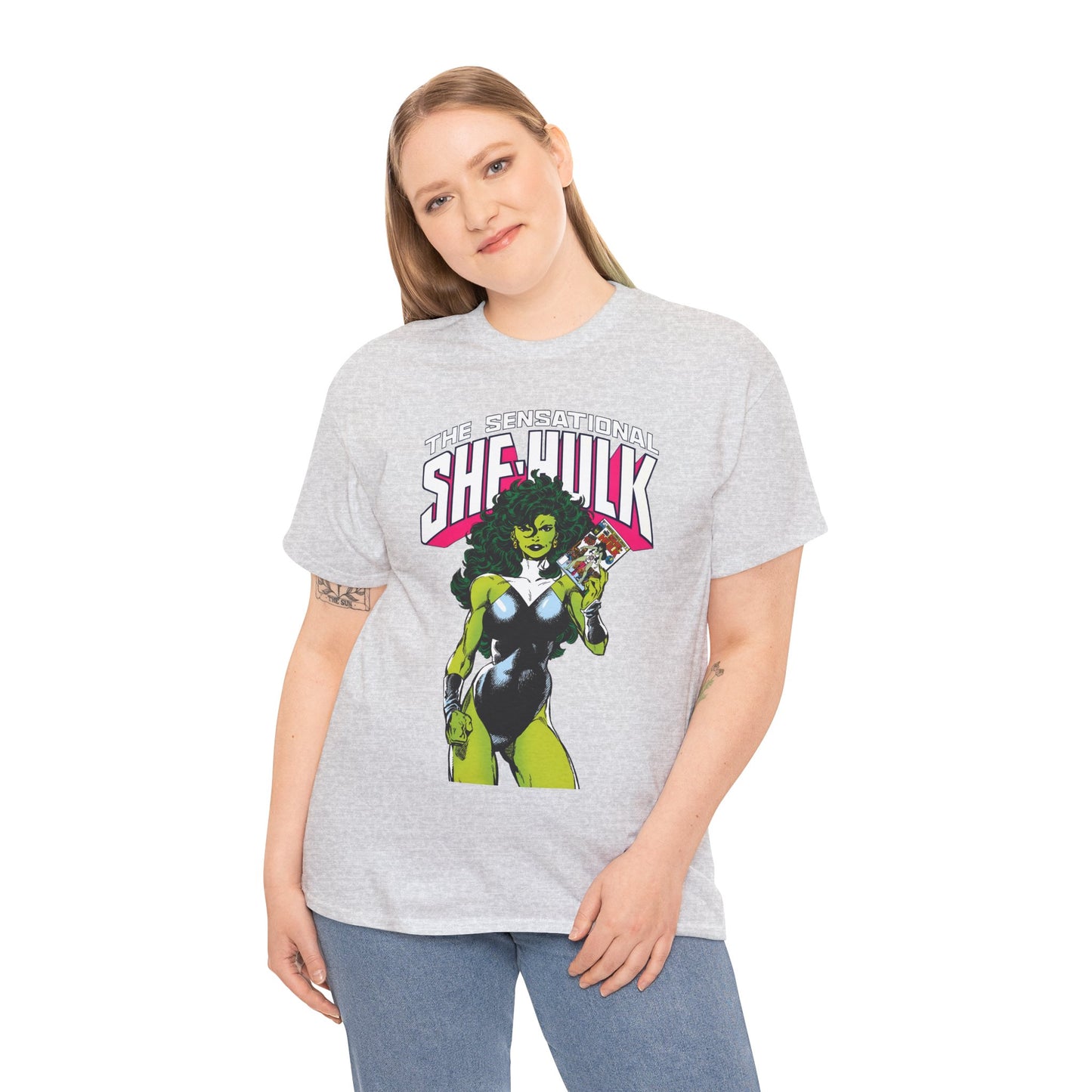 Sensational She-Hulk T-Shirt - Classic John Byrne Art - Jennifer Walters, Hulk's Cousin - Marvel Comics - Popular 1980s Series - "Rip Up Your X-Men!"