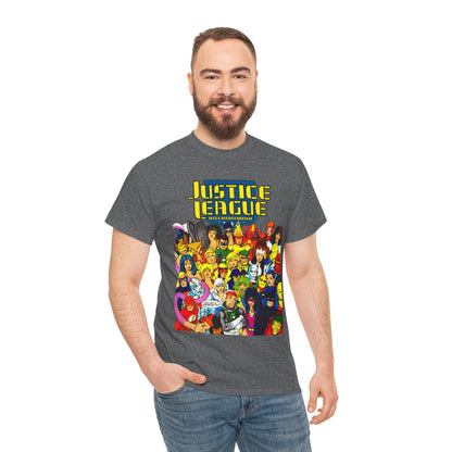 Justice League International T-Shirt - Kevin Maguire DC Comics Sourcebook Art - Booster Gold, Blue Beetle, Batman, Martian Manhunter, Captain Atom, Fire, Ice, Guy Gardner