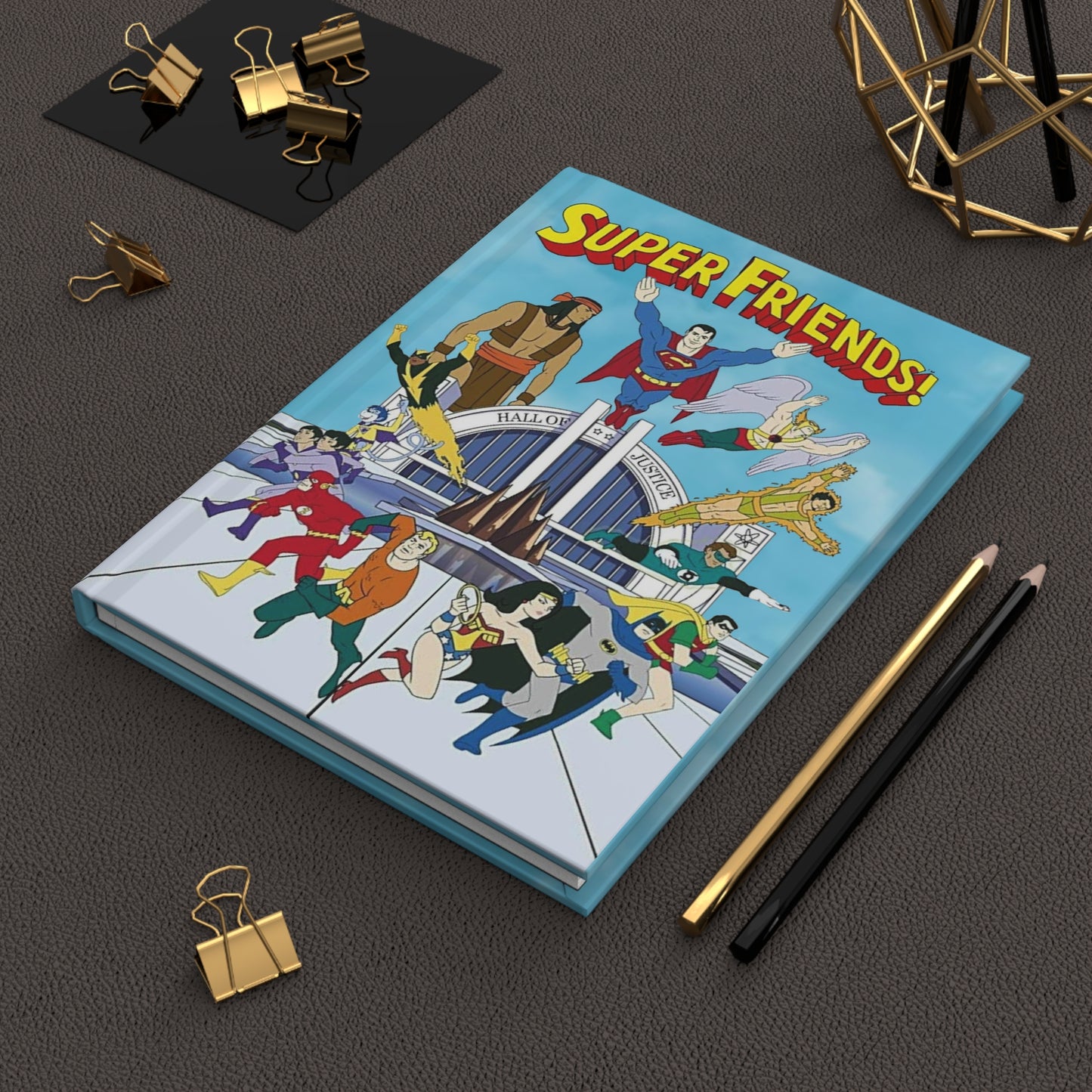 Super Friends Hardcover Journal - 150 Lined Pages - Superman, Flash, Hawkman, Green Lantern, Wonder Woman, Apache Chief, Batman, Samurai - Hanna-Barbera Cartoon - DC Comics