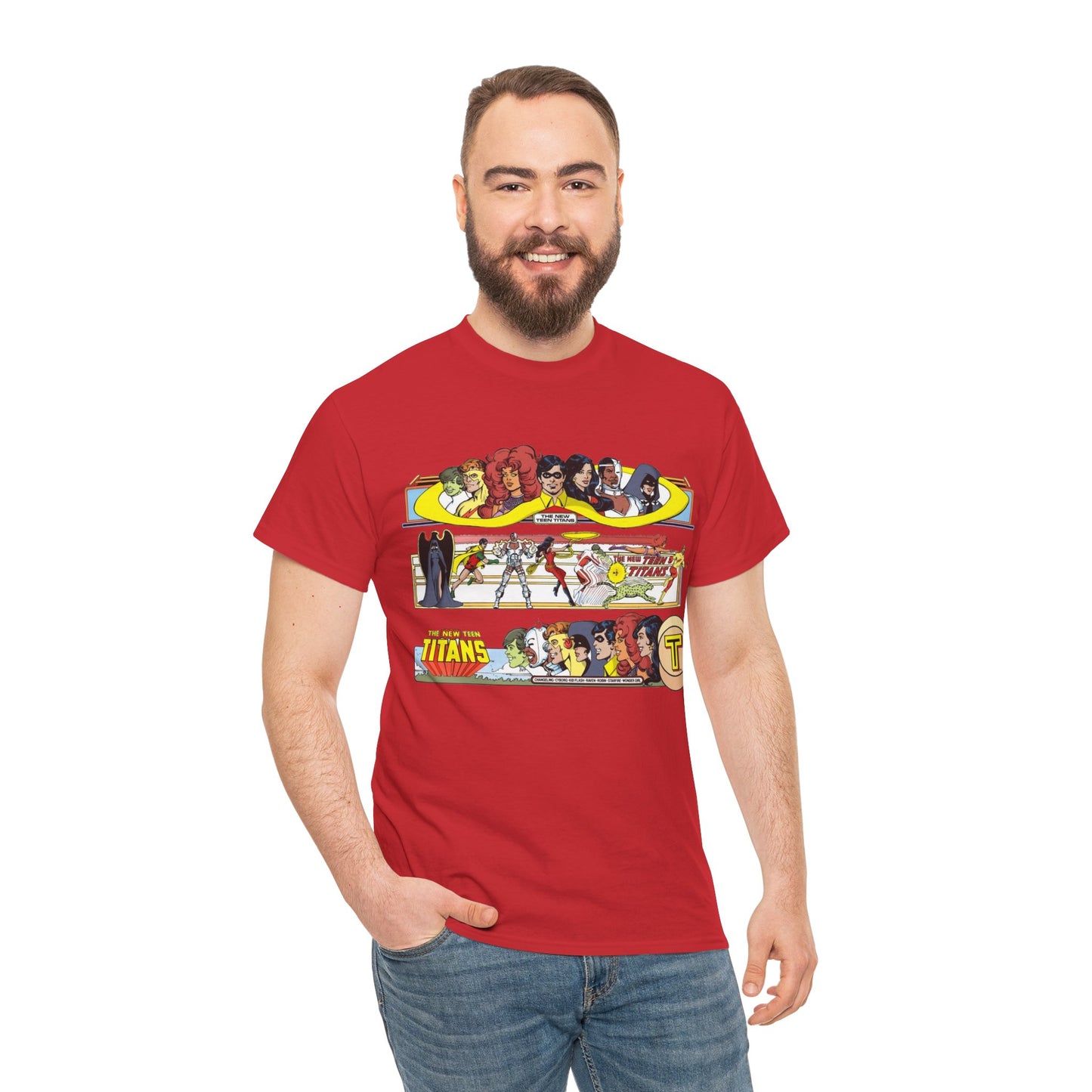 New Teen Titans T-Shirt - George Perez Art - 1980s Promotional Banners - Robin, Wonder Girl, Cyborg, Starfire - DC Comics