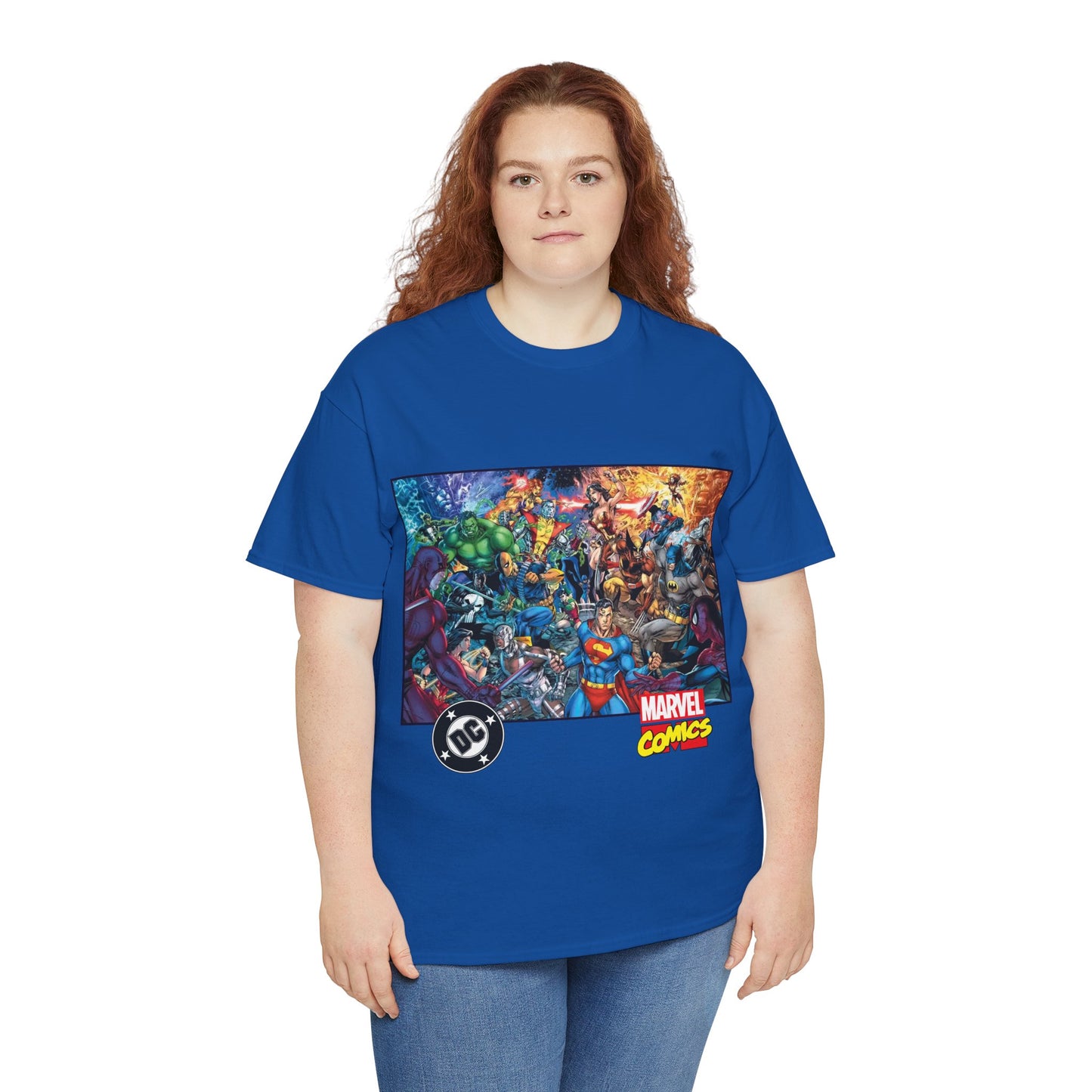 DC Vs Marvel T-Shirt - Jim Lee Art - Batman, Superman, Spider-Man, Wolverine, Wonder Woman, Daredevil, Hulk, Captain America, Deathstroke, Storm, Colossus - DC Comics, Marvel Comics Crossover