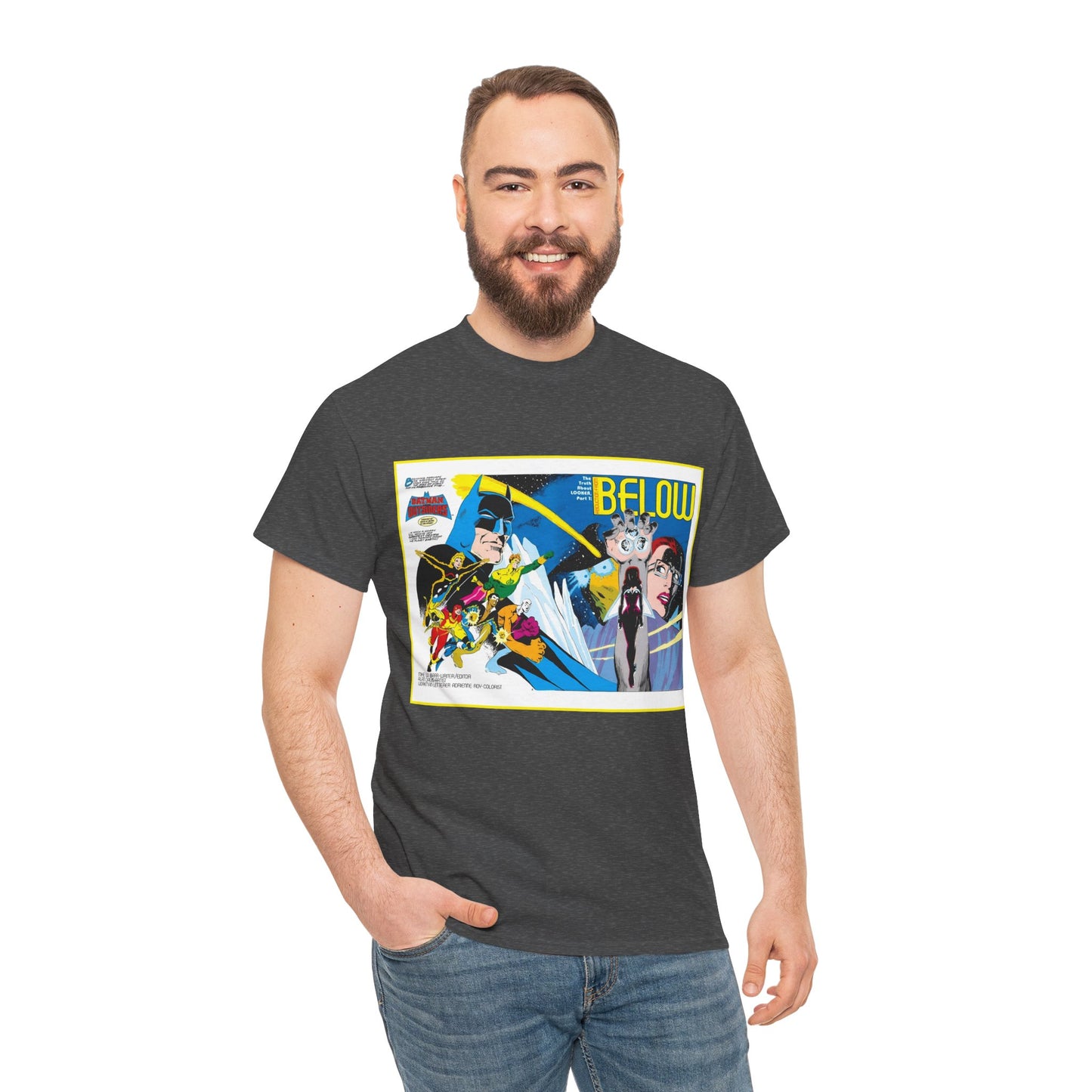 Batman & the Outsiders T-Shirt - Alan Davis Art - Promotional Poster - Looker, Halo, Katana, Geo-Force, Metamorpho, Black Lightning - DC Comics