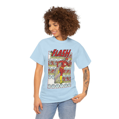 Flash T-Shirt - George Perez Art - JLA Postcard Set - 1980s Art - Justice League of America Satellite Era - Barry Allen, the Fastest Man Alive - DC Comics