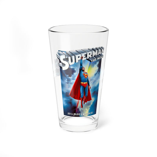 Superman The Movie Pint Glass, 16oz - Christopher Reeve Classic 1978 Movie - DC Comics - You Will Believe A Man Can Fly