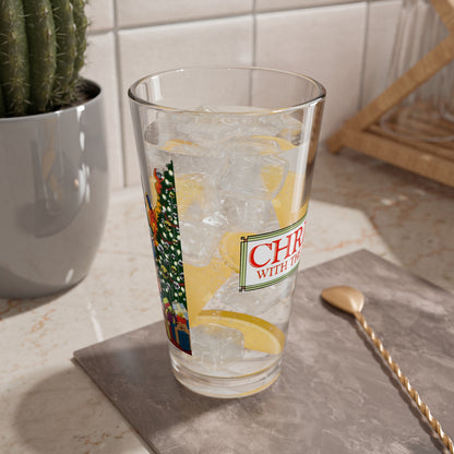 Christmas With the DC Super-Heroes Pint Glass, 16oz - John Byrne Art - Superman, Green Arrow, Teen Titans - Festive Holiday Barware