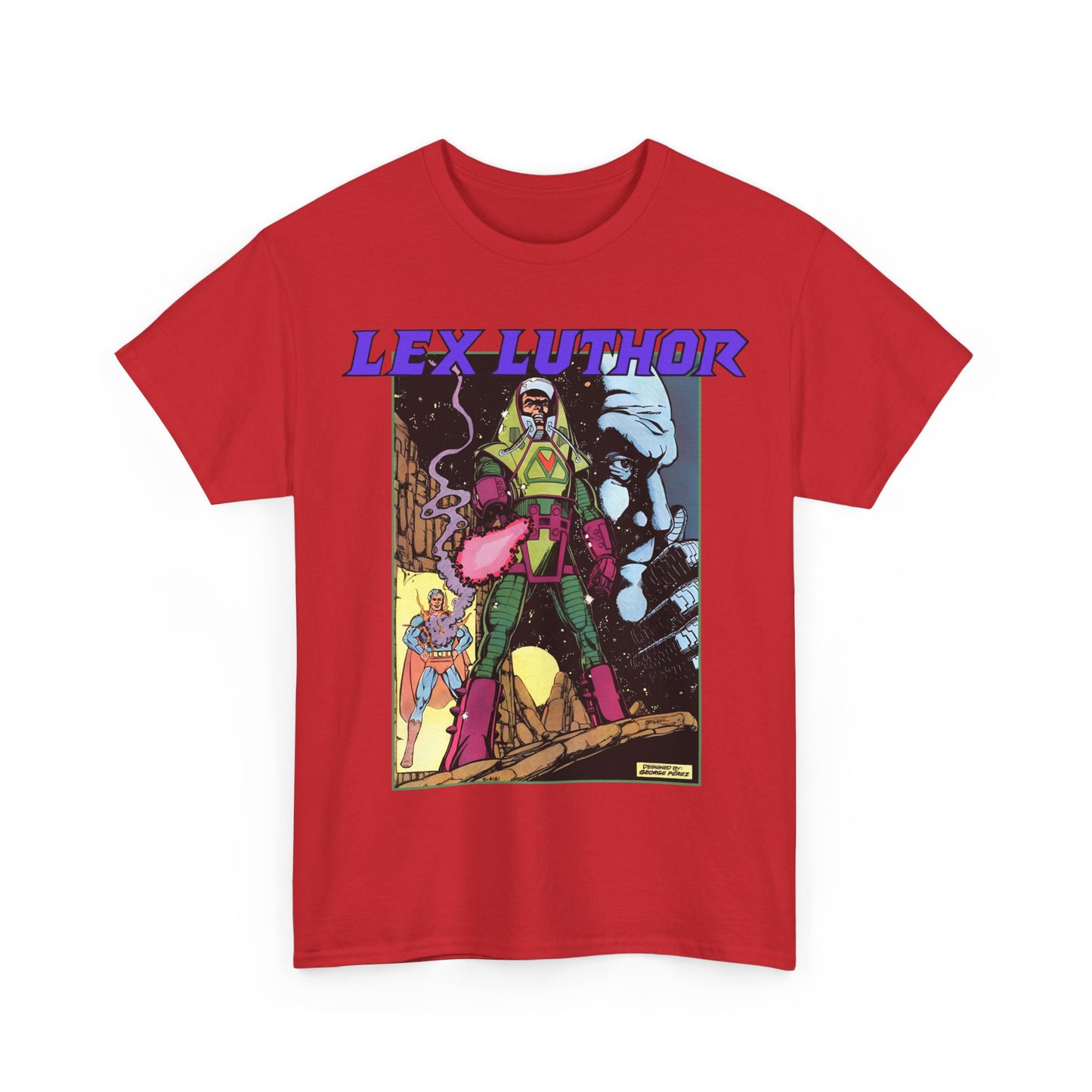 Lex Luthor T-Shirt - George Perez Art - 1980s DC Comics - Action Comics Armor - Inspiration for Super Powers Figure - Superman Enemy