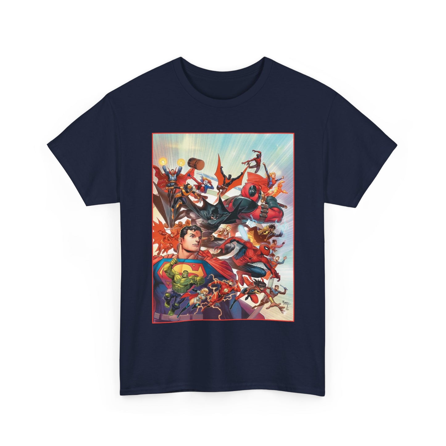 DC/Marvel T-Shirt - The Cosmic Kiss Caper & Other Stories Cover Art - Superman, Deadpool, Spider-Man, Harley Quinn, Batman Beyond, Static, Dr. Strange - DC Comics/Marvel