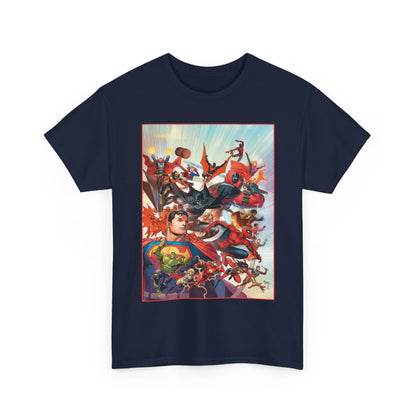DC/Marvel T-Shirt - The Cosmic Kiss Caper & Other Stories Cover Art - Superman, Deadpool, Spider-Man, Harley Quinn, Batman Beyond, Static, Dr. Strange - DC Comics/Marvel
