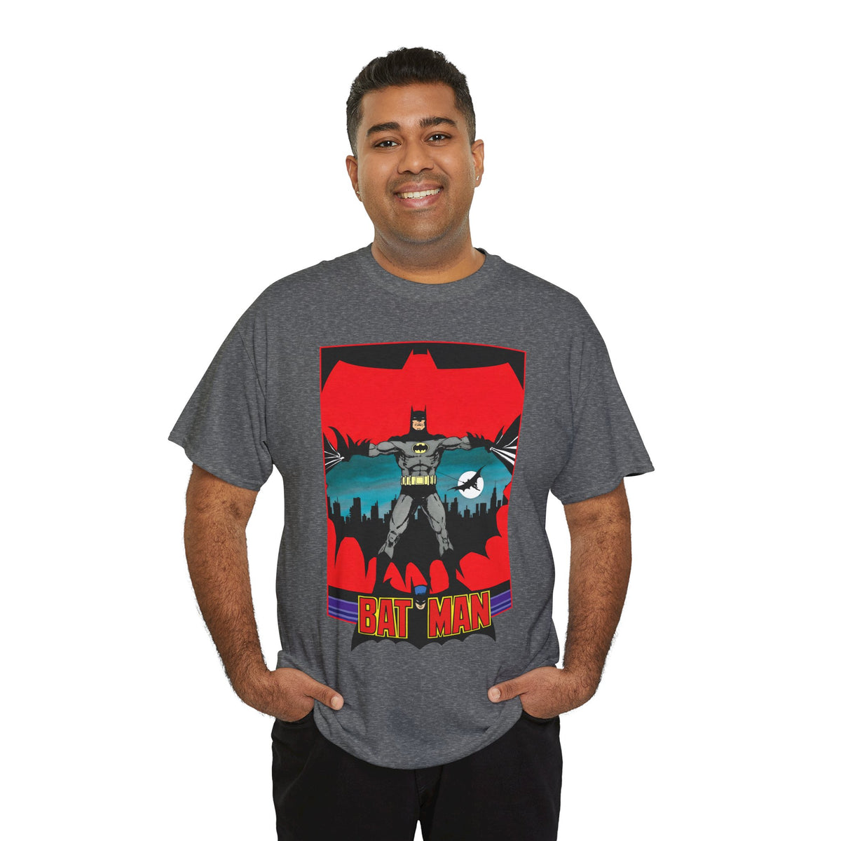 Batman T-Shirt - George Perez Art - 1980s JLA Postcard Art - DC Comics