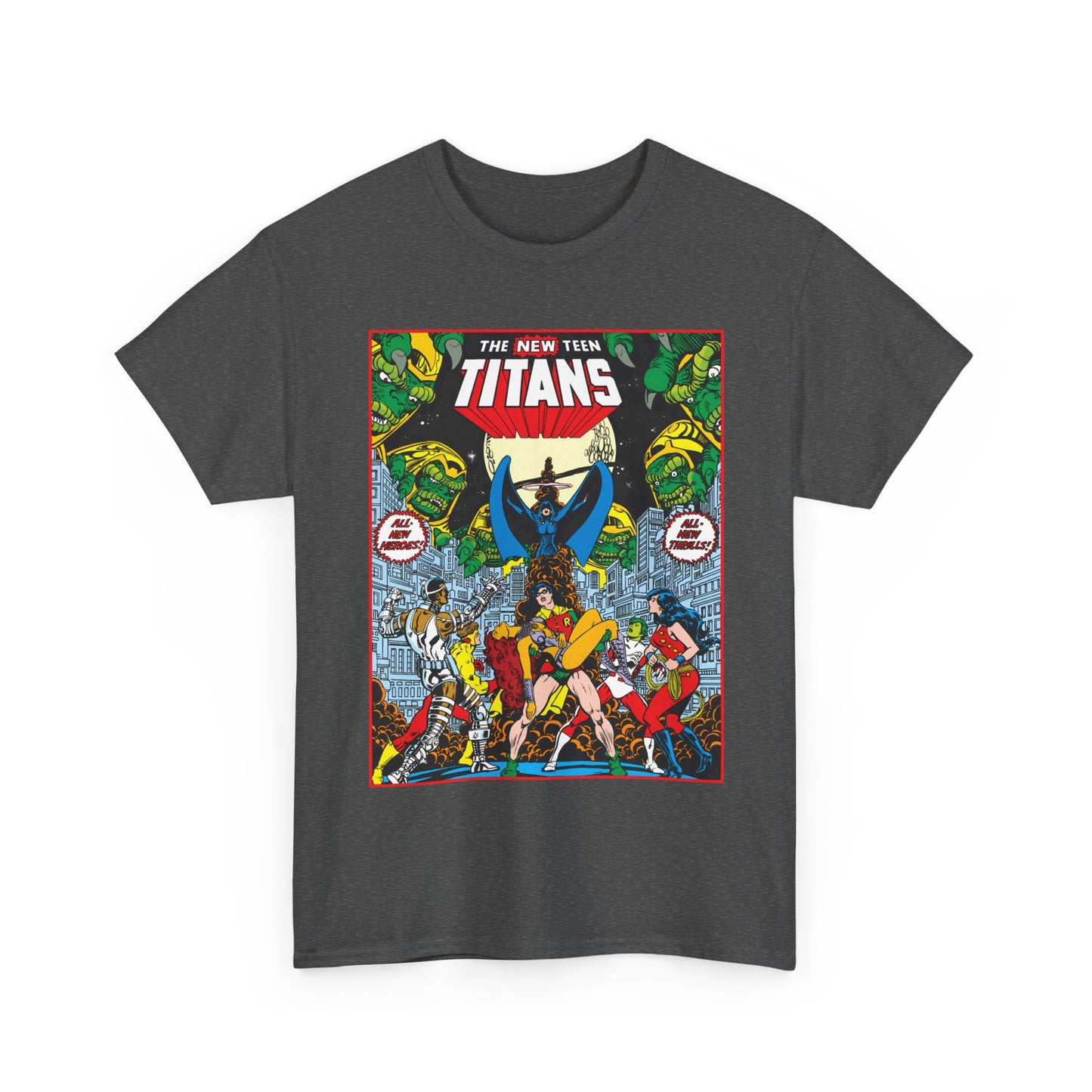 New Teen Titans T-Shirt - George Perez Art - #1 Splash Page - Robin, Starfire, Wonder Girl, Cyborg, Raven, Changeling, Kid Flash - DC Comics