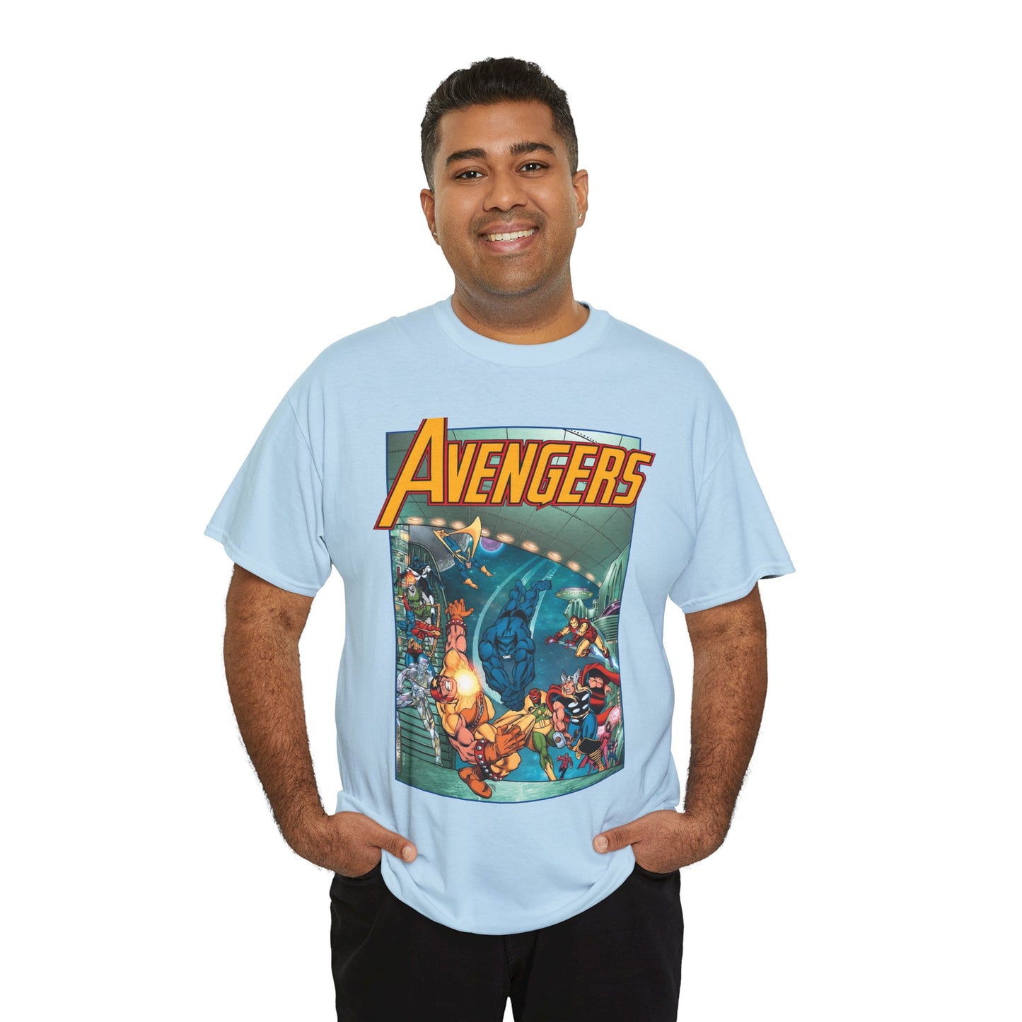 Avengers Vs Guardians of the Galaxy T-Shirt - George Perez Art - Tomorrow's Avengers - Thor, Captain America, Iron Man, Scarlet Witch, Vision, Wonder Man - Marvel Comics