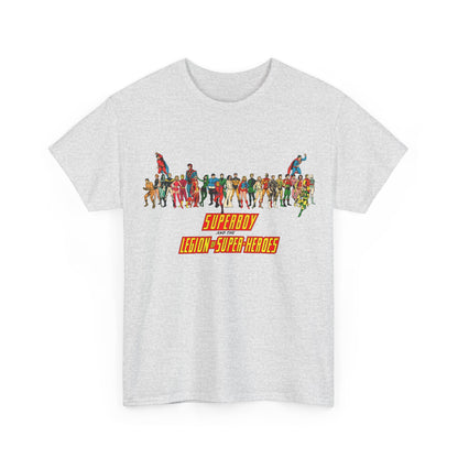Superboy & Legion of Super-Heroes T-Shirt - 1970s DC Comics Art - Saturn Girl, Lightning Lad, Brainiac 5, Supergirl, Dawnstar, Mon-El, Bouncing Boy, Wildfire - LOSH