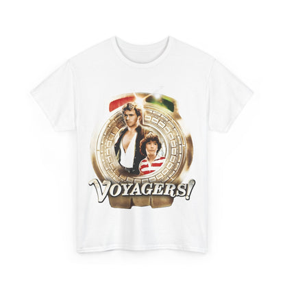 Voyagers T-Shirt - Jon-Erik Hexum, Meeno Peluce - Omni - Popular 1980s Time Travel TV Show - Cult Classic