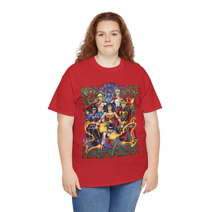 Justice League of Amazons T-Shirt - George Perez Art - Wonder Woman, Zatanna, Supergirl, Power Girl, Huntress, Big Barda - JLA - DC Comics