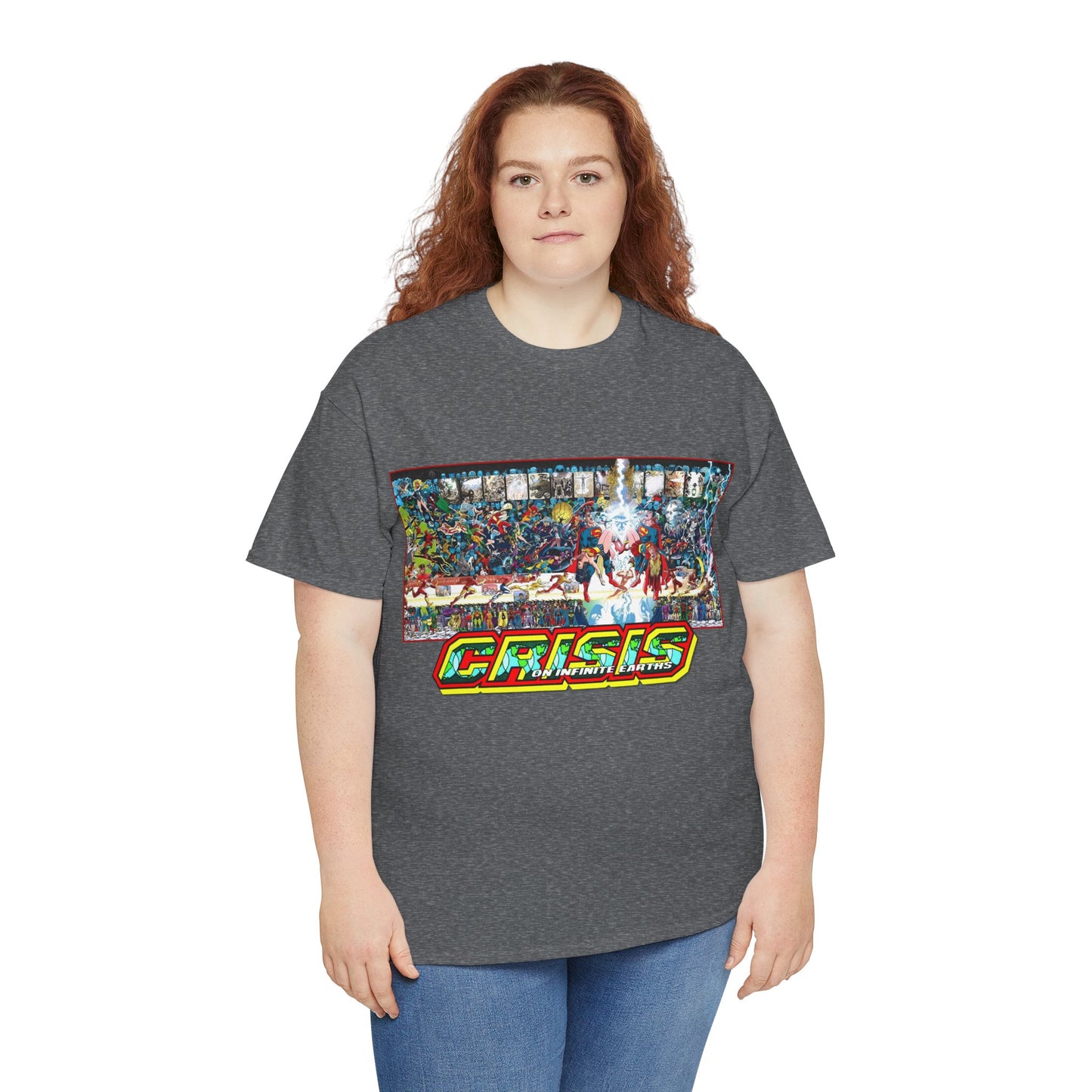 Crisis on Infinite Earths T-Shirt - Jerry Ordway/George Perez Art - Updated 2025 Poster Art - Superman, Wonder Woman, Supergirl, Flash, Harbinger, Pariah, Obsidian, Firestorm - DC Comics