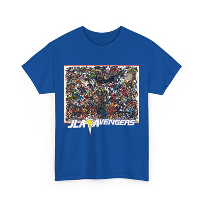 JLA Vs Avengers T-Shirt - Stunning, Classic George Perez Art - DC & Marvel 200s Crossover - Superman, Thor, Wonder Woman, Captain America, Flash, Black Panther, Iron Man, Batman