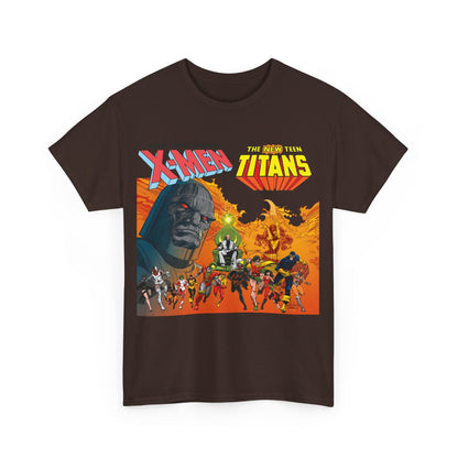 X-Men & New Teen Titans T-Shirt - Walt Simonson Art - Marvel & DC Comics Crossover - Wolverine, Raven, Storm, Cyclops, Robin, Cyborg, Colossus, Dark Phoenix, Darkseid