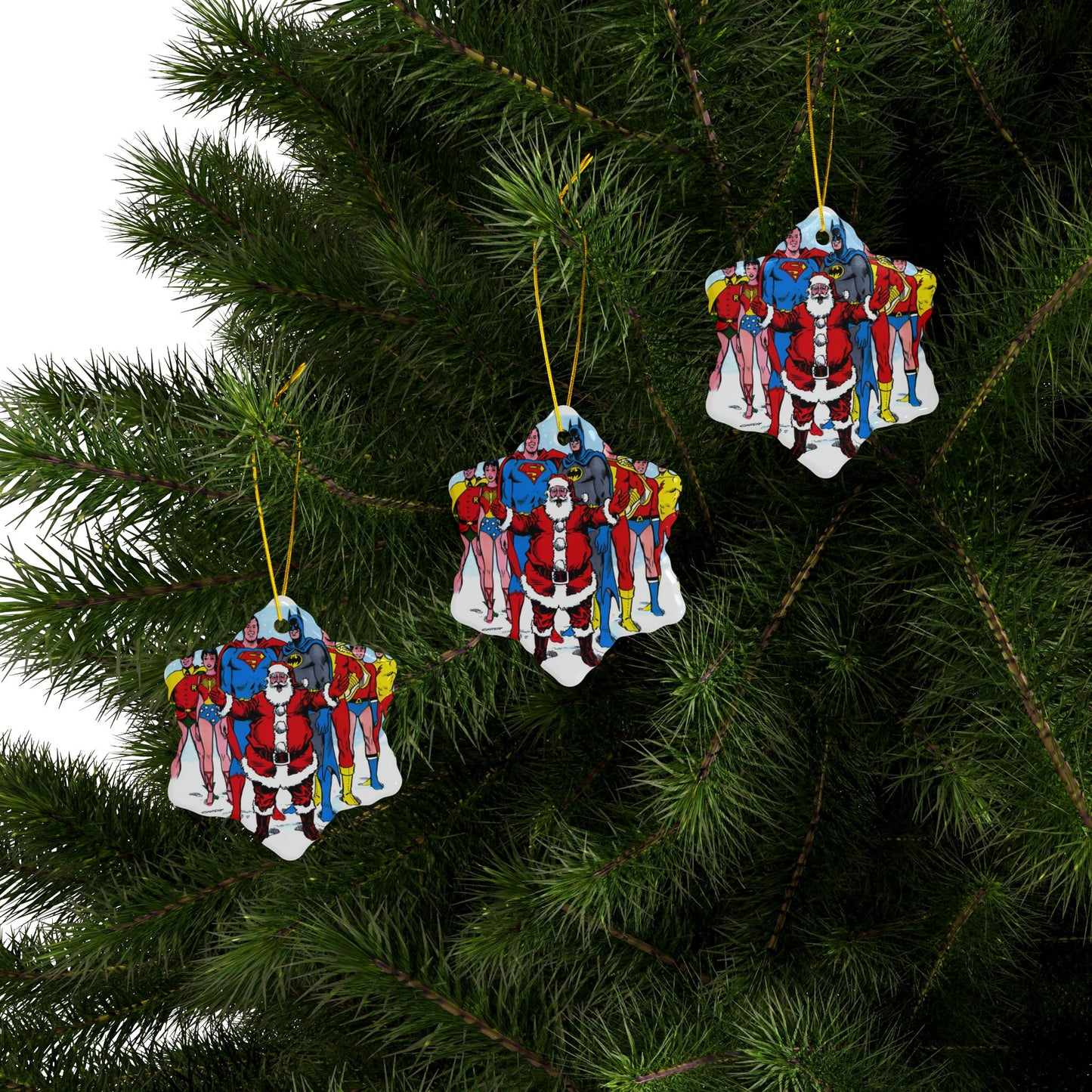 DC Comics Christmas Ceramic Ornaments, 2-Side Print, (3pcs, 5pcs, 10pcs) - Superman, Batman, Teen Titans, Santa Claus