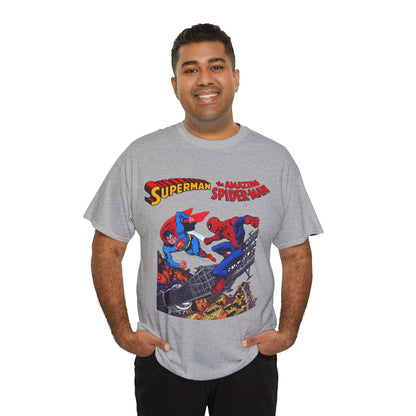 Superman & Amazing Spider-Man T-Shirt - DC/Marvel Comics Crossover - 1970s - Clark Kent & Peter Parker