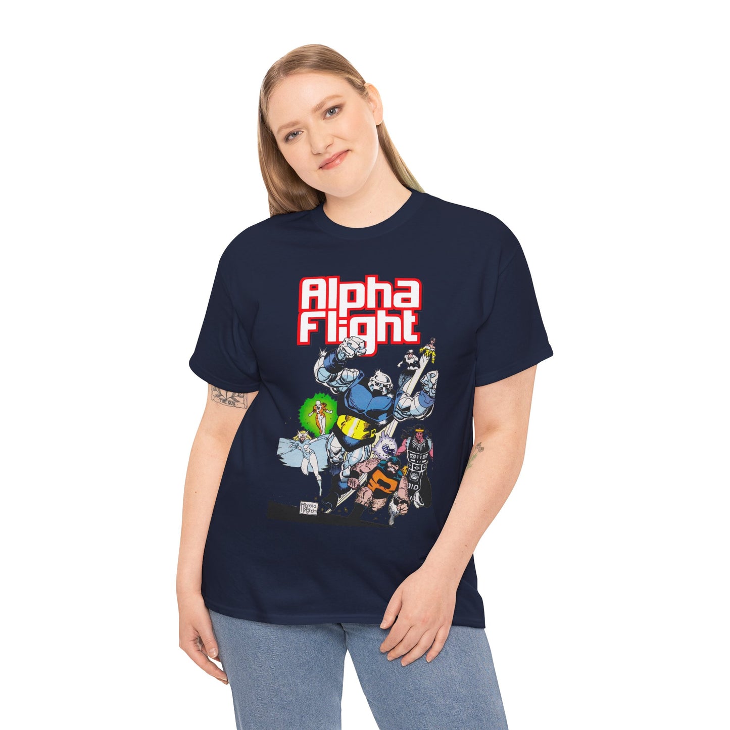 Alpha Flight T-Shirt - Mike Mignola Art - Shaman, Snowbird, Northstar, Aurora, Box, Vindicator, Puck - Canada's Super-Team - Marvel Comics