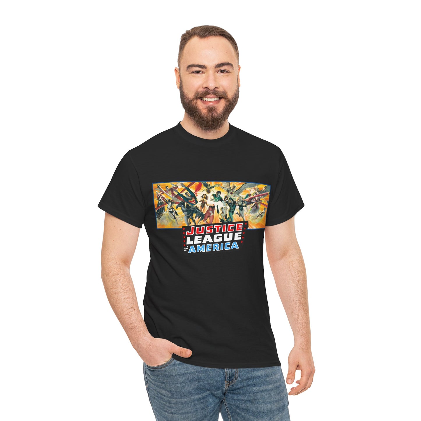 Justice League T-Shirt - Alex Ross Art - Superman, Batman, Wonder Woman, Black Canary, Hawkman, Green Lantern, Adam Strange, Plastic Man, Zatanna - DC Comics