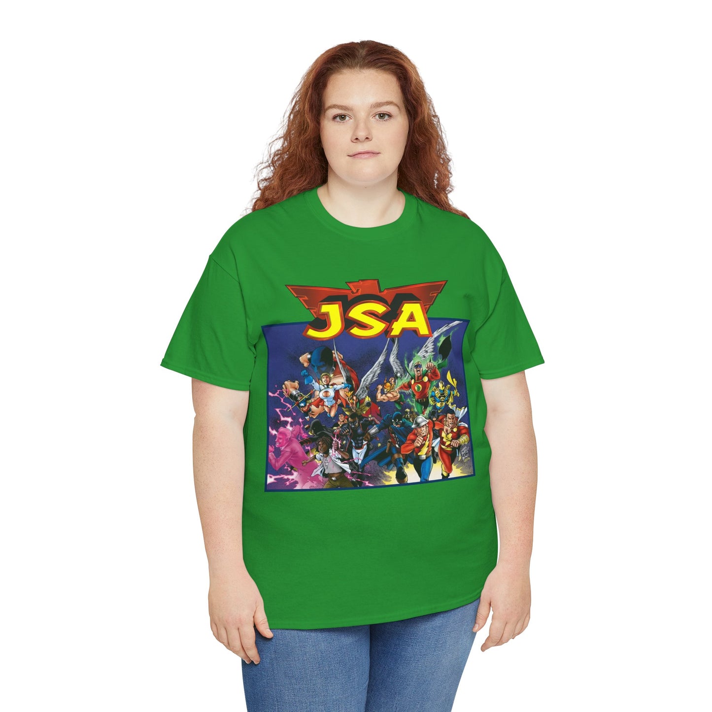 JSA T-Shirt - Carlos Pacheco Art - Green Lantern, Power Girl, Hawkgirl, Black Adam, Flash, Dr Fate, Hawkman - DC Comics - Justice Society of America