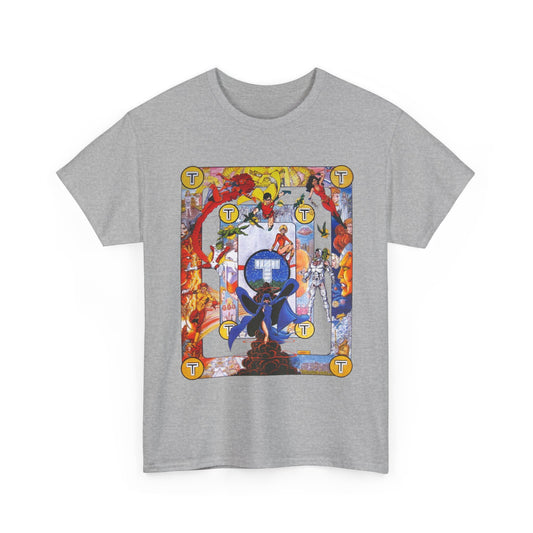 New Teen Titans Poster T-Shirt - George Perez Art - Cyborg, Raven, Robin, Terra, Wonder Girl, Changeling, Kid Flash, Deathstroke, Blackfire - DC Comics