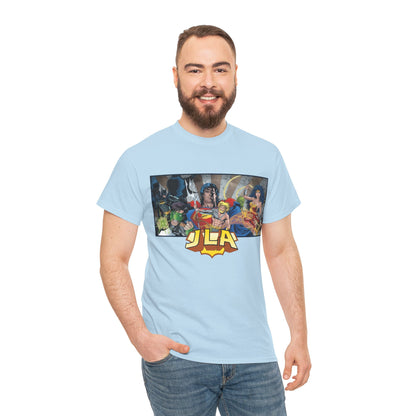 Justice League T-Shirt - Kevin Maguire Art - Superman, Wonder Woman, Batman, Flash, Aquaman, Martian Manhunter, Green Lantern - 90s Lineup - DC Comics