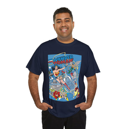 Wonder Woman T-Shirt - Ed Hannigan Art - #300 Cover Art - Hawkman, Green Lantern, Elongated Man, Sandman - DC Comics