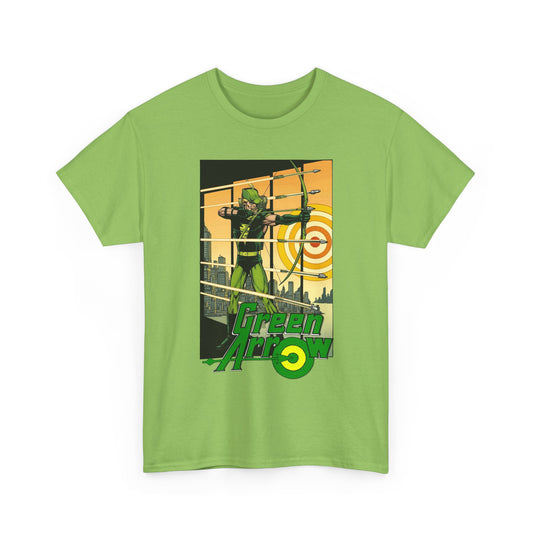 Green t-shirt with Green Arrow graphic design on a white background