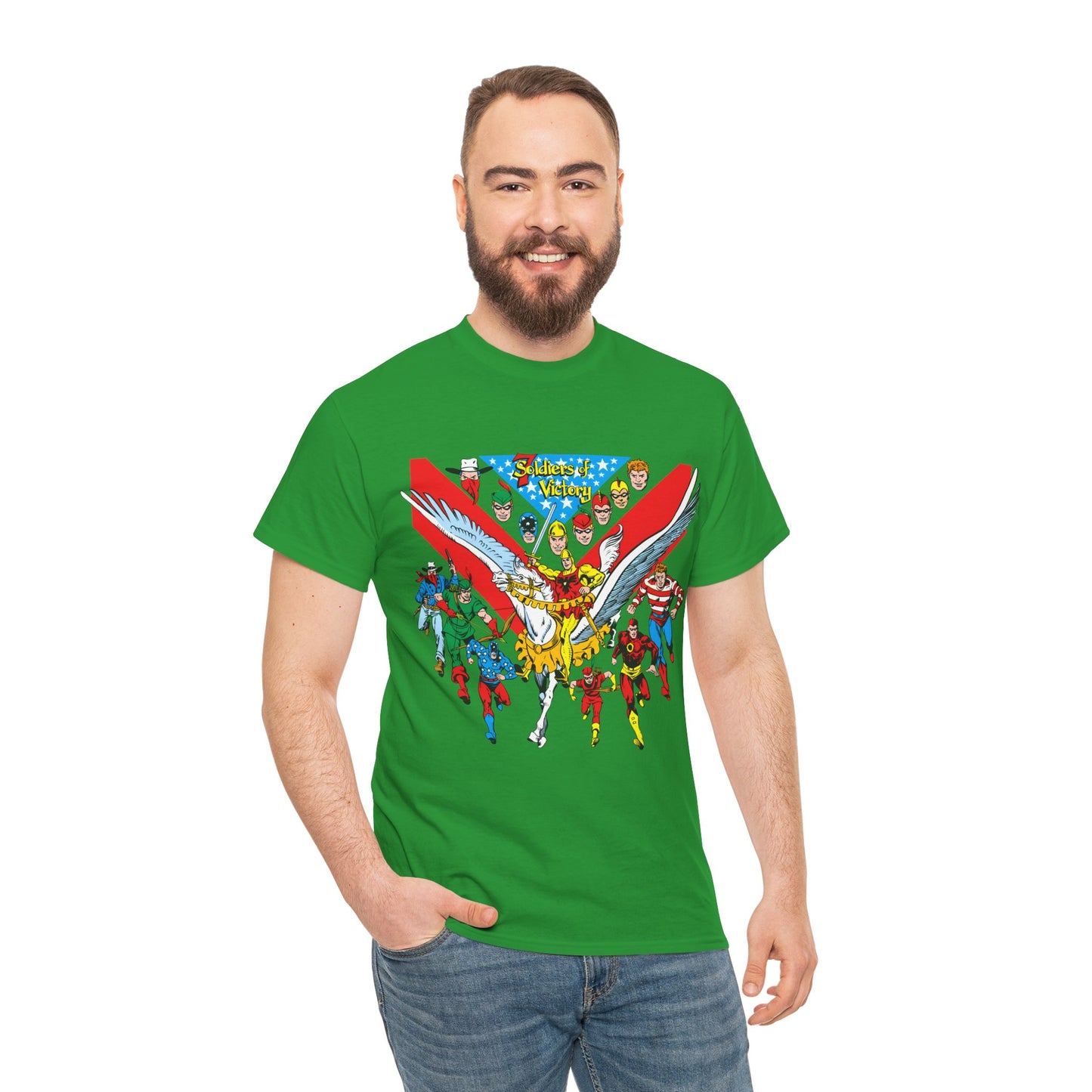 7 Soldiers of Victory T-Shirt - Speedy, Vigilante, Green Arrow, Stripesy, Crimson Avenger, Star-Spangled Kid - Golden Age Heroes of the DC Universe