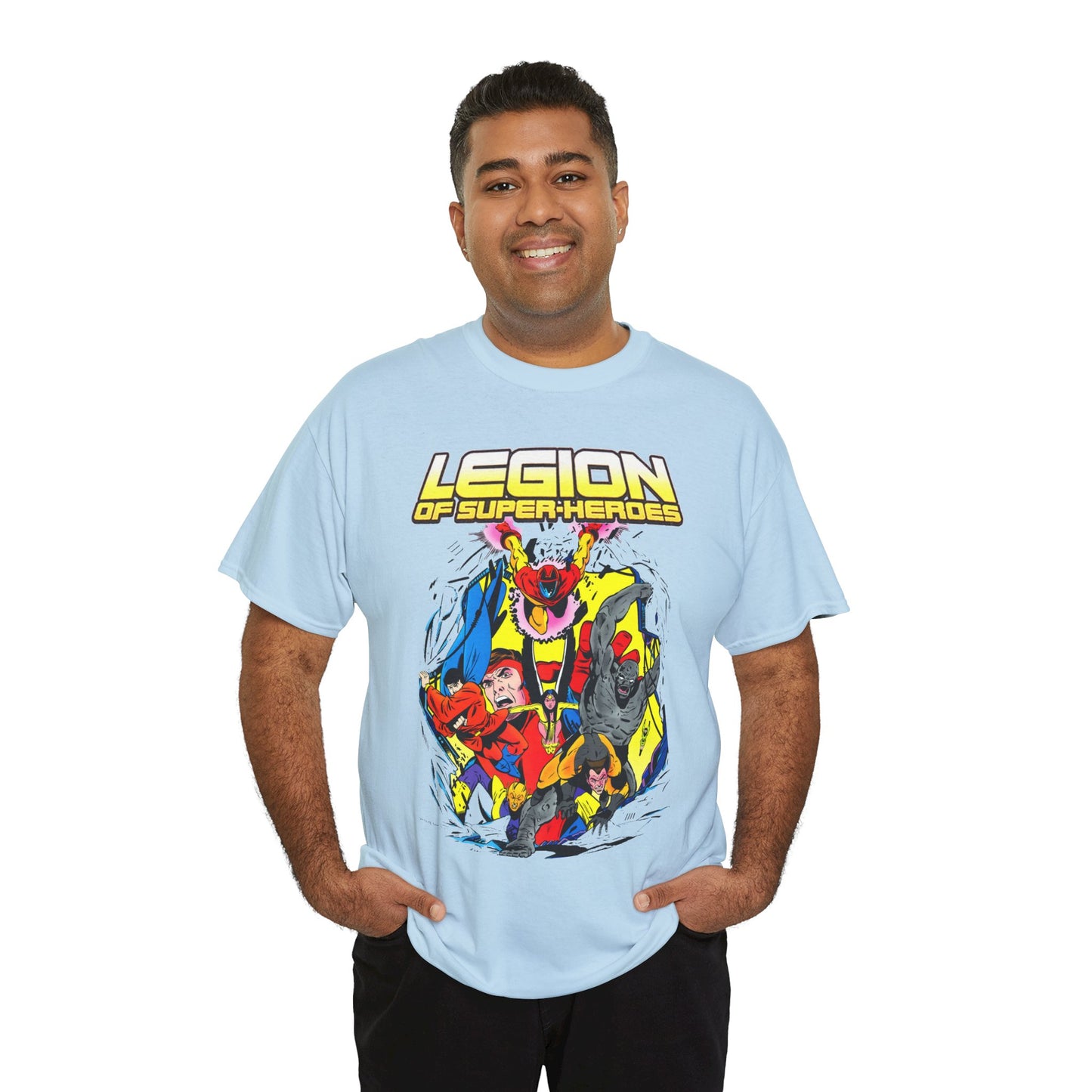 Legion of Super-Heroes T-Shirt - Mon-El, Colossal Kid, Wildfire, Dawnstar, Blok, Timber Wolf - LOSH - DC Comics