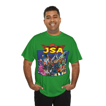 JSA T-Shirt - Carlos Pacheco Art - Green Lantern, Power Girl, Hawkgirl, Black Adam, Flash, Dr Fate, Hawkman - DC Comics - Justice Society of America
